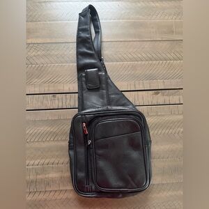 Black Leather Sling Bag